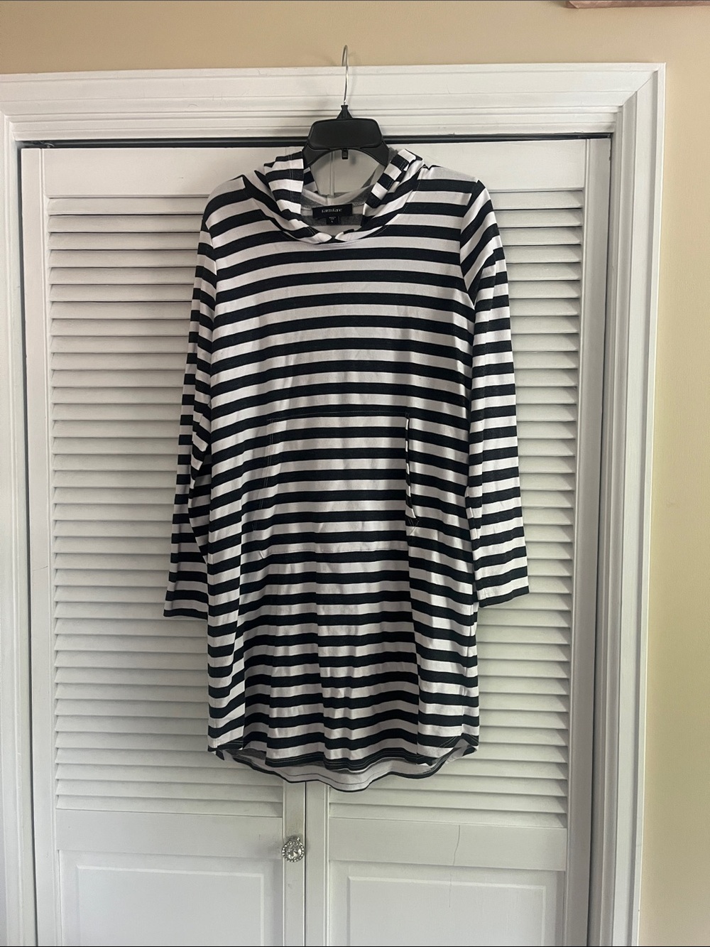 Karen Kane Black and White Striped Hooded Dress